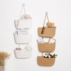 ANTIS'S HOME Over The Door Organizer Hanging Basket, 3-Tier Woven Cotton Wall-Mounted Nursery Storage Organizer Bag Boho Deco