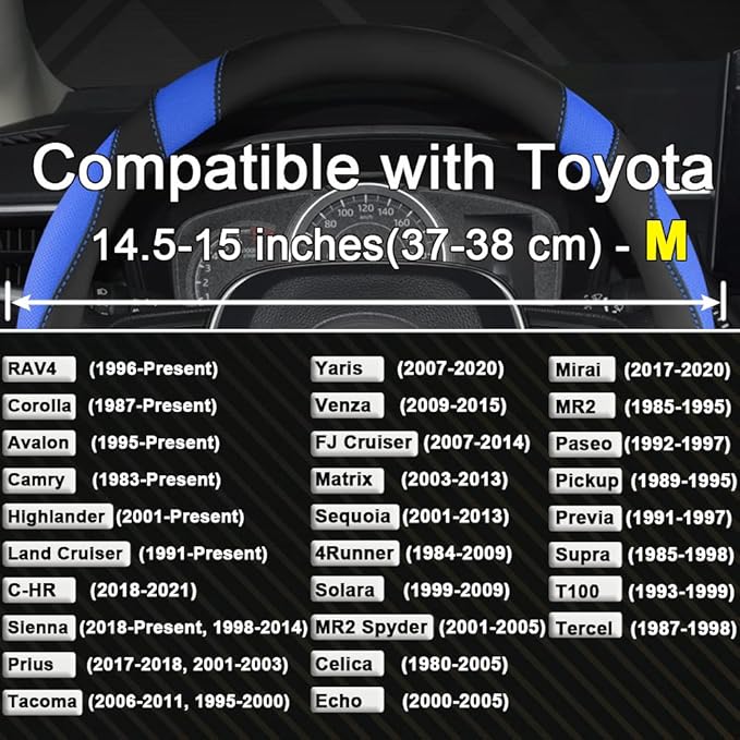 West Llama Customized Auto Car Steering Wheel Cover for Toyota Rav4 Corolla Camry Highlander (Black+Blue)