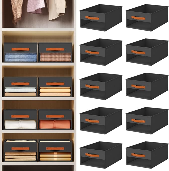 Homsorout Drawer Organizers and Storage - 10 Pack Foldable Pants Organizer with Clear Window & Handles, Fabric Closet Organiz