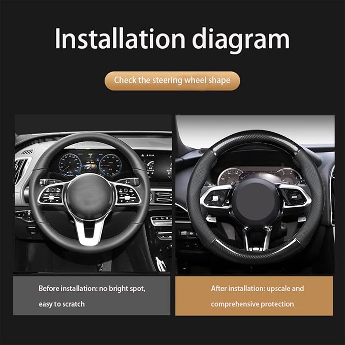 for Steering Wheel Cover Fusion Carbon Fiber Premium Leather Non-Slip, Breathable, Trendy Car Accessories with Car Logo,for Accessories (New-New)
