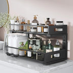 2 Packs 21IN Depth Under Sink Organizer, 2-Tier Pull Out Cabinet Organizer With Smooth Circular Rail, Large Capacity Metal Me