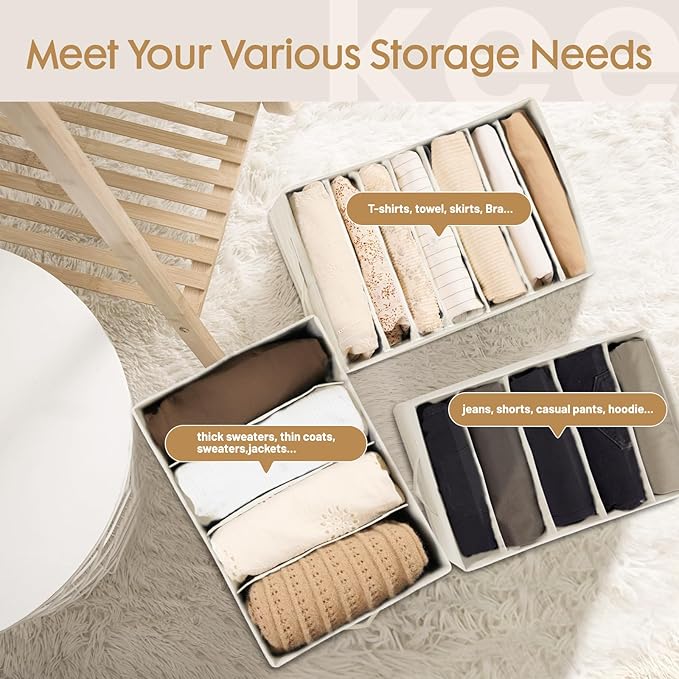 Criusia 6 Pack Large Clothes Organizer, Wardrobe Closet Organizer and Storage with Handles, Foldable Fabric Closet Organizers