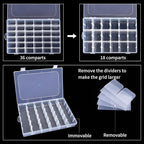 OUTUXED 2 Pack 36 Grids Clear Plastic Bead Organizer Box, Fishing Tackle Box Compartment Organizer with Adjustable Dividers f