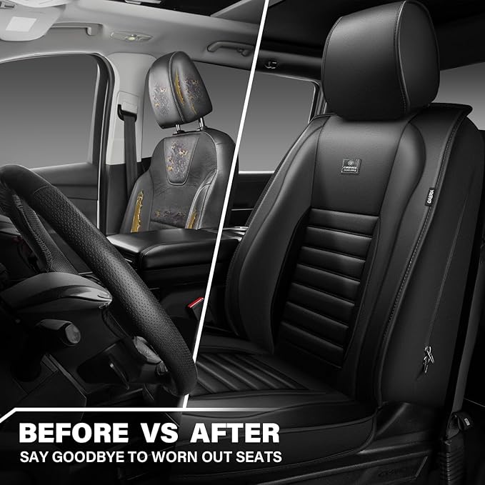 CAR PASS Nappa Leather Car Seat Covers Front Seats, Luxury Seat Protector for Cars, Waterproof Anti-Slip Seat Cushion Airbag 