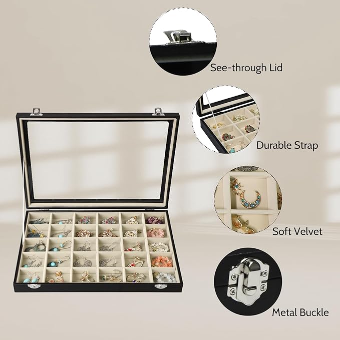 Stratalife Earring Organizer Jewelry Holder Organizer Drawer Earring Storage Jewelry Tray with Clear Lid Ring Box for Women G