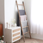 FUIN 6.4ft Extra Wide Wooden Blanket Ladder Living Room Decorative Wal Leaning Farmhouse Quilt Display Holder Rustic Wood Tow