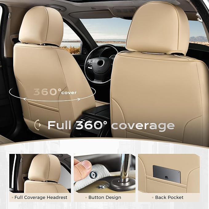 Coverado Car Seat Covers Full Set, Seat Covers for Cars, Front Seat Covers and Back Seat Cover Waterproof Leather Automotive 