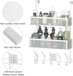 Adjustable Over The Door Hooks Organizer, Door Hanger Coat Rack with 2 Mesh Baskets and 10 Hooks, Back of Door Storage Organi