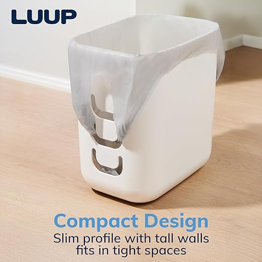 STORi Luup Bathroom Wastebasket 2pk, Secure Grocery Bags, Plastic Garbage Container for Vanity, Laundry Room, Kitchen, Office, 2.5 Gallon, White, Made in USA