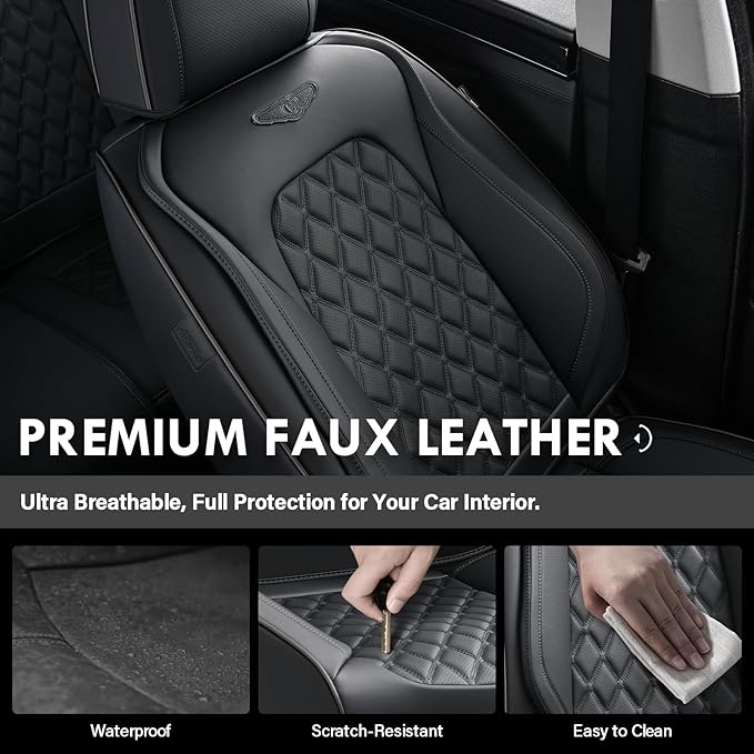 Coverado Front Seat Covers, Waterproof Nappa Leather Anti-Scratch Protectors, Universal Fit for Sedans, SUVs, Pickups, Car Ac