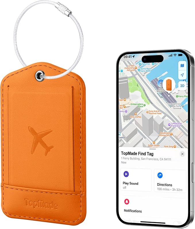 TopMade Smart Luggage Tag with Find My, Premium Leather Luggage Tags for Suitcase, Travel Bags, Backpacks, Anti-Lost Suitcase