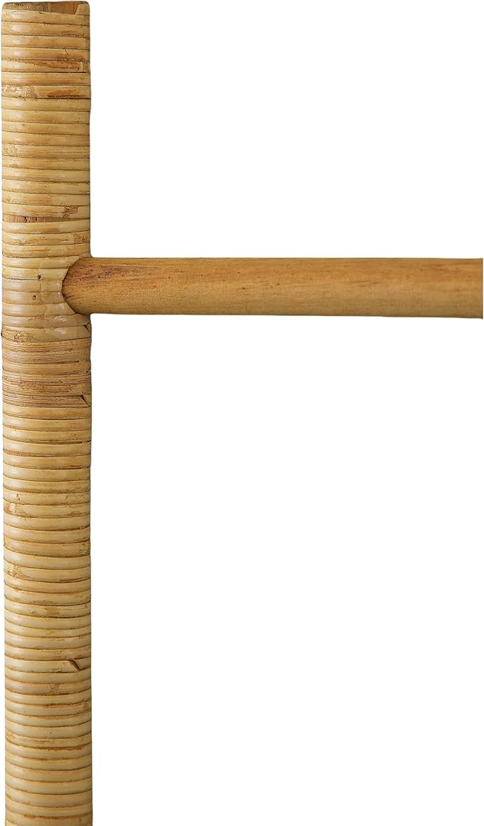 SOFE 4-Tier Rattan Blanket Ladder Shelves, 3.9Ft (47Inches) Decorative Ladder Holder, Wall Leaning Blanket Rack for Living Ro