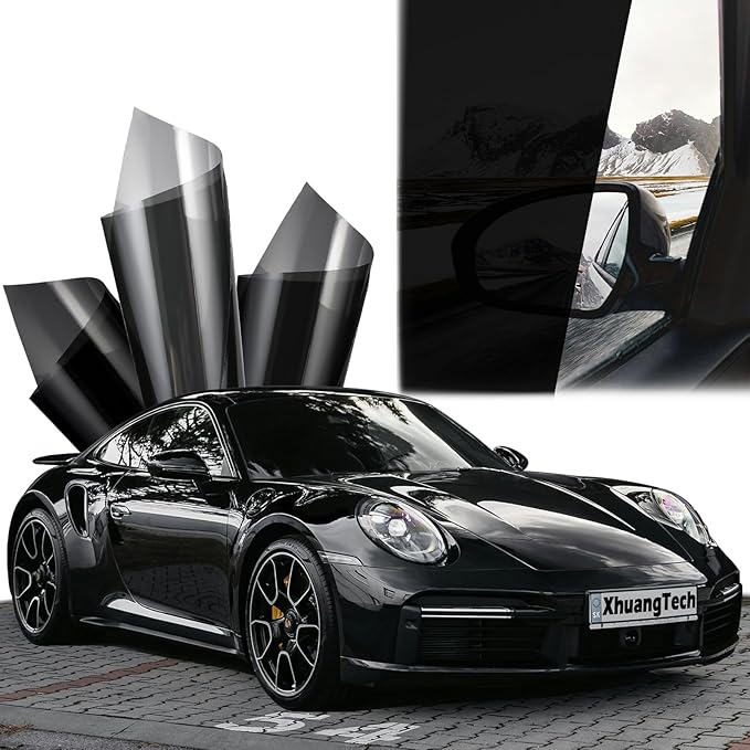 XhuangTech Window Tint Car 5% VLT, 35" in x 15' Ft Ceramic Tint Film for Car Windows, Heat Blocking, UV/IR & Glare Protection, Blackout Privacy, Scratch Resistance