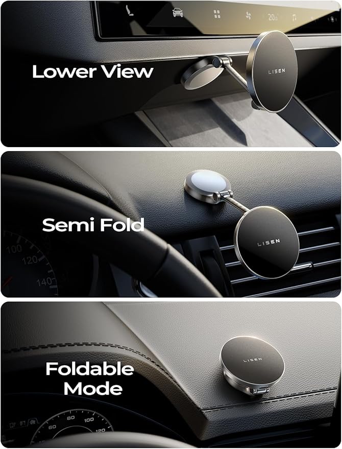 LISEN Magsafe Car Mount Charger, 15W Fast Charging Magnetic Wireless Car Charger [Mini & Fast Charging], 2025 Ultra Magnetic Car Phone Holder Dashboard Gifts for iPhone 17 Pro Max Air 16 15 14,Samsung