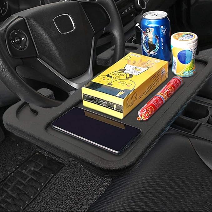 Steering Wheel Desk, Auto Car Steering Wheel Tray for Laptop, Food, Drink, Black ABS Material