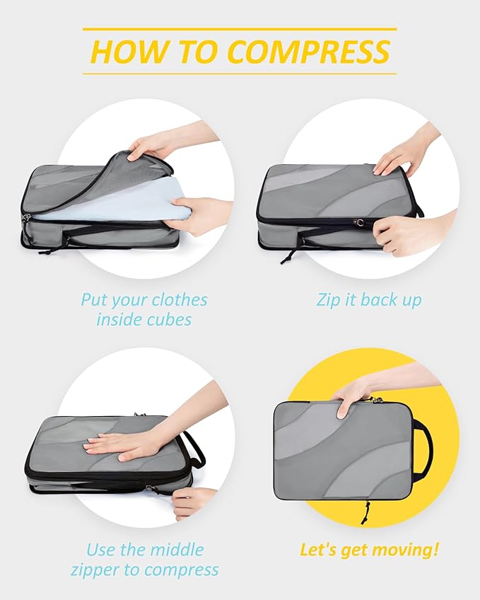 BAGSMART Compression Packing Cubes, 6 Set/4 Set/2 Set Travel Packing Cubes for Carry on Suitcases, Compression Suitcase Organ