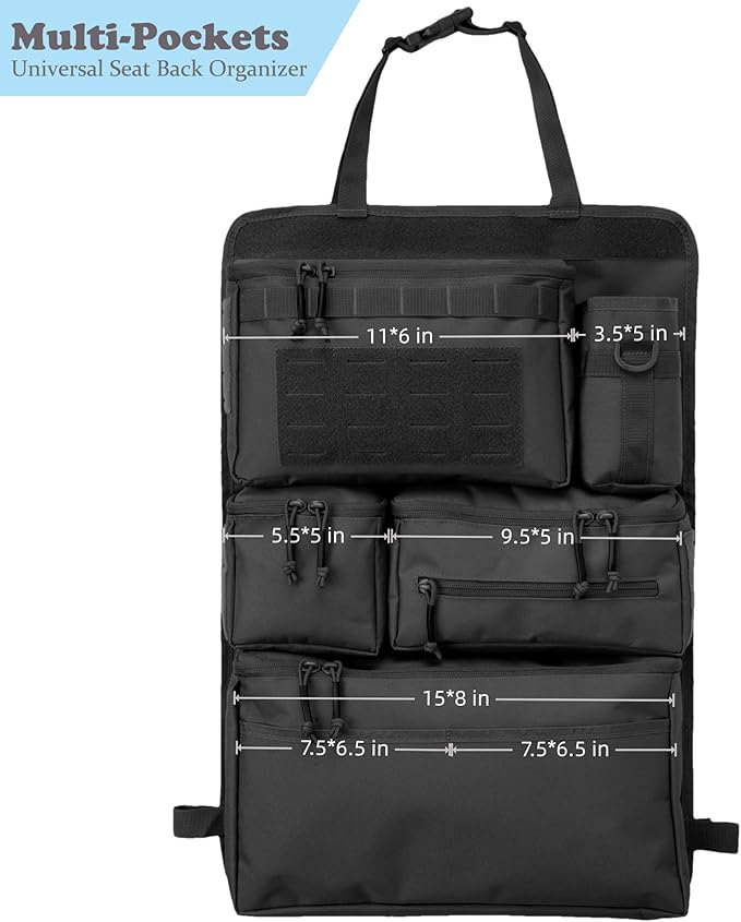 6 Pack Tactical Molle Car Seat Back Organizer - Tactical Vehicle Panel Organizer with 5 Detachable Molle Pouch,US Flag Patch