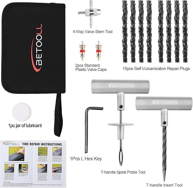 Tire Repair Kit, 24 Pcs Professional Heavy Duty Universal Emergency Flat Tire Repair Kit to Fix Punctures, for car Motorcycle