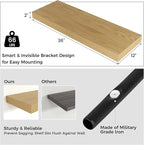 Floating Shelves for Wall, 36" W x 12" D x 2" H, 2 Pack of Long Wall Mounted Engineered Wood Shelves with Invisible Brackets 