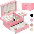 Dajasan Jewelry Organizer Box, Large Jewelry Boxes for Women Girls, Space-Saving 3 Layers Jewelry Storage Case with Drawer, G