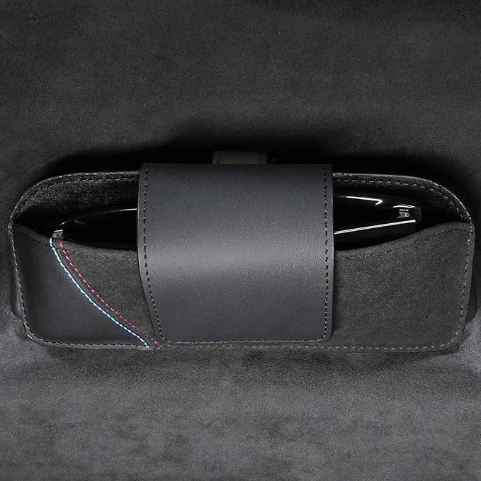 BETTERHUMZ Car Eyeglasses Holder Storage Case Compatible with BMW 5 6 GT X5 X6 Serie E60 E70 E71 G30 G38 525i 530i 540i for Alcantara Sunglasses Organizer Box Accessories (NAPA leather)