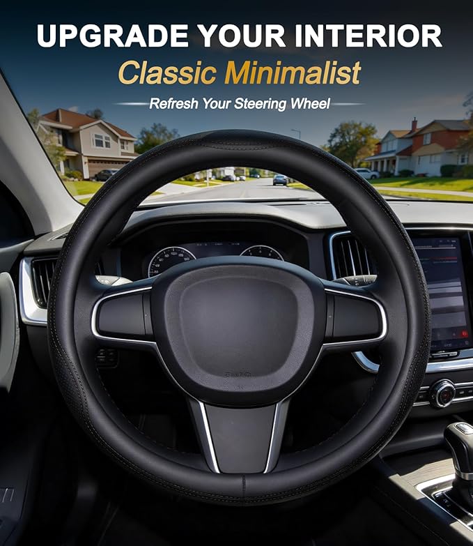 XCBYT Steering Wheel Cover for 14.5–15 Inch Steering Wheels, Microfiber Leather Steering Wheel Cover, Anti-Slip Breathable Gr