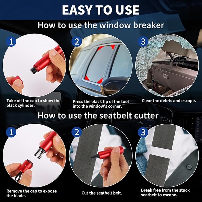 FRONTLINE Window Breaker and Seatbelt Cutter (2 Pack) Car Window Glass Breaker Safey Hammer Emergency Escape Tool Car Accesso