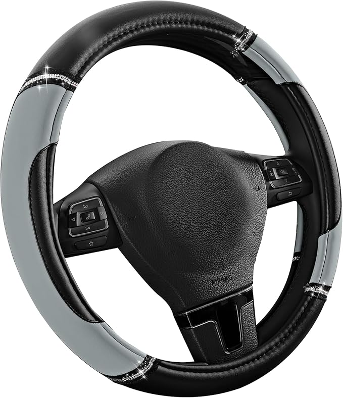 Road Comforts Leather Steering Wheel Cover - Made with PVC Leather - Anti-Slip, Universal Fit 14 1/2 inches to 15 inches - Gr