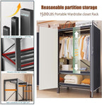 YTLEMON Heavy Duty Clothes Rack with Magnetic Door, Metal Foldable Covered Clothes Rack, Portable Wardroobe Closet System for