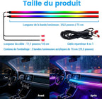 Dream Color Acrylic Interior Car Lights, 2 Pieces 75cm/29.5inch 128 Colorful Car LED Strip Light RGB Fiber Optic Rainbow Ambient Lighting bar, Universal Decoration Dynamic Atmosphere Neon Lights
