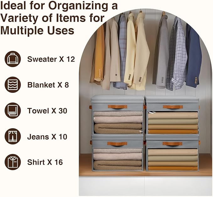 Homsorout Large Storage Bins with Lids - 6 Pack Foldable Decorative Organizers with Clear Windows & Handles, Cube Storage Org