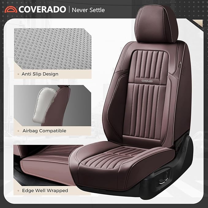 Coverado Car Seat Covers Front Seats, Seat Covers for Cars, Car Seat Protector, 2-Pack Car Seat Cushion Nappa Leather, Waterp