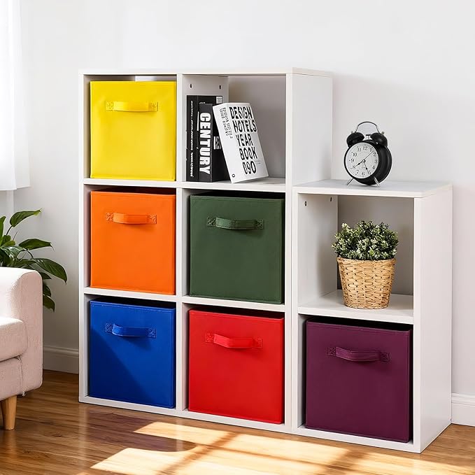 Stero Fabric Storage Bins 6 Pack Fun Colored Durable Storage Cubes with Fabric Handles Foldable Cube Baskets for Home, Kids R