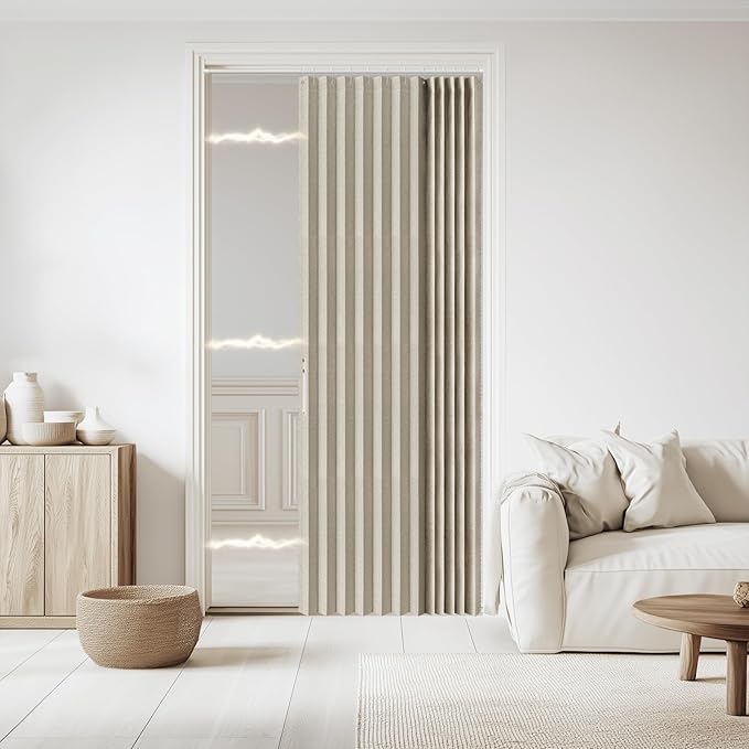 Jilron Accordian Door Curtain, 100% Blackout Folding Magnetic Doorway Curtains,Linen Style Closet Doors,for Room Divider,Priv
