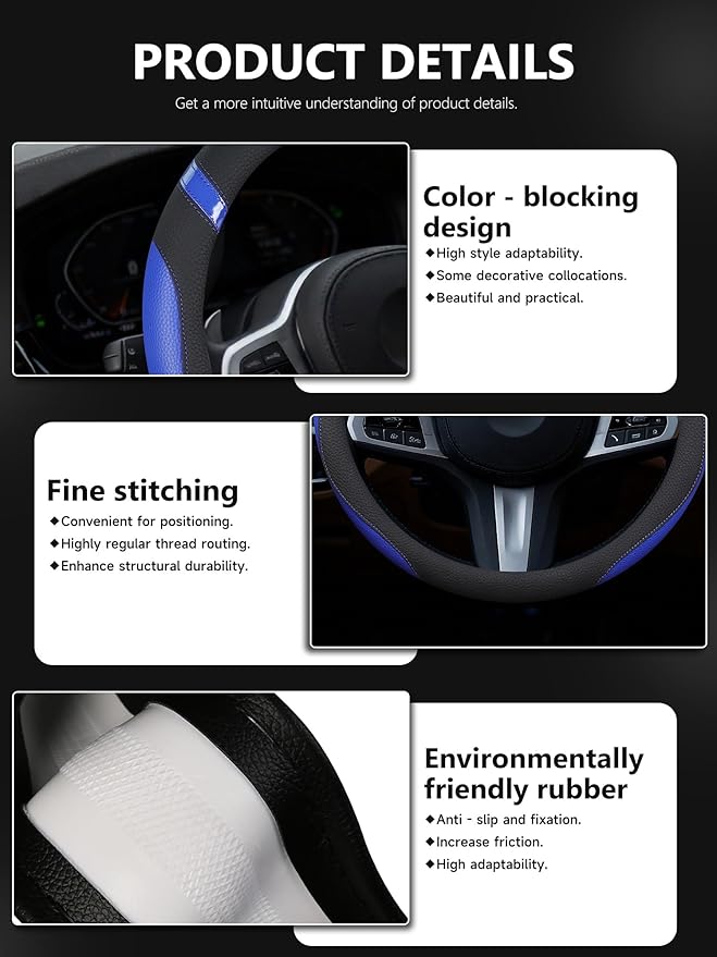 Cxtiy Universal 15.5-16 Inch Steering Wheel Cover – Non-Slip Microfiber Leather, Easy Install, Thickened Grip, All-Season Com