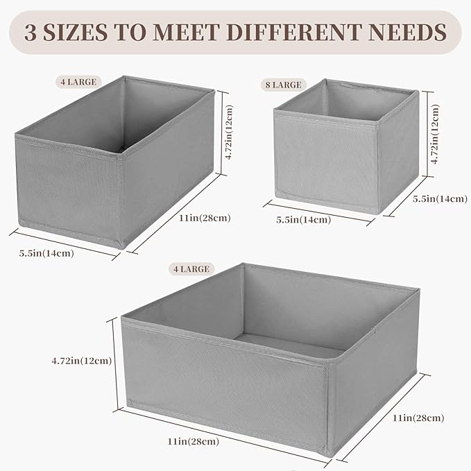 Drawer Organizer Clothes, 16 Pack Dresser Organizer Bins, Foldable Closet Organizers and Storage Fabric Dresser Bins, Shallow