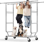 HOKEEPER Clothes Rack Heavy Duty Clothing Rack Load 650 LBS Collapsible Garment Rack with Wheels Double Rod Clothes Rack for 