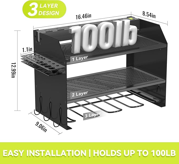 Heavy Duty Drill Holder & Power Tool Organizer Wall Mount, Metal Cordless Tool Organizer for Cordless Drill, Accessory Holder