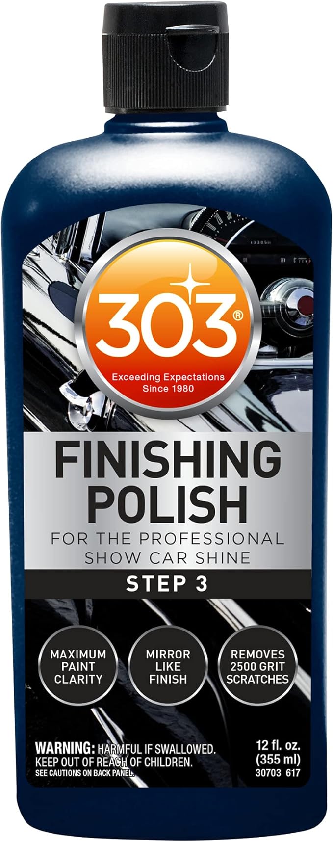 303 Products Finishing Polish for The Professional Show Car Shine - Maximum Paint Clarity - Mirror Like Finish - Removes 2500 Grit Scratches (Step 3), 12 fl. oz. (30703)