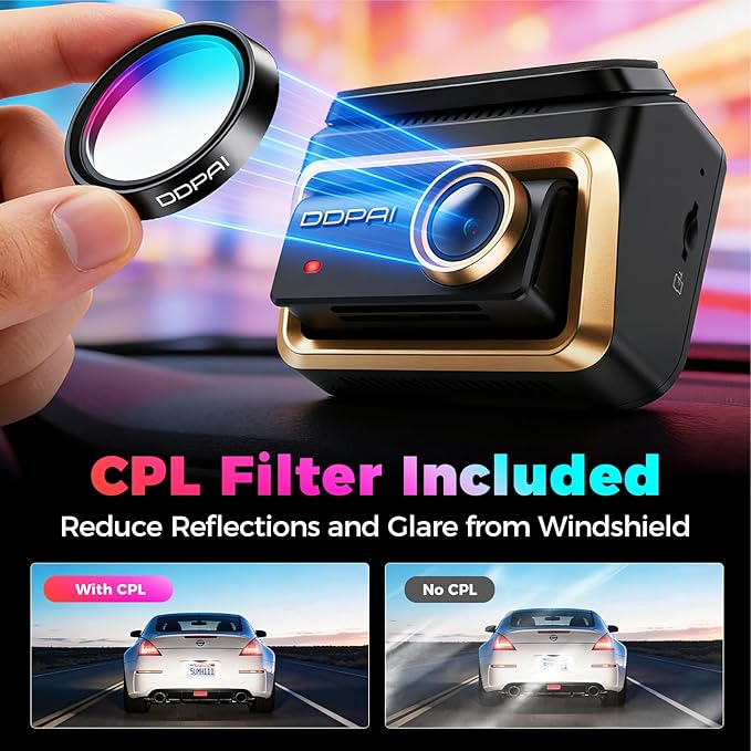 DDPAI 4K 3-Channel Dash Cam,Dashcam for Cars with 128G eMMC+CPL,Front & Rear & Inside(2160P+2160P+1080P),Dual STARVIS 2 Senso