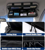 Semi-Rigid Car Sun Visor Organizer, Molle Panel Vehicle Storage with Zipper Pouch for Tactical Gears, Fits Cars, SUVs & Trucks