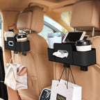 Car Back Seat Organizer with 1 Pack of 80 Tissues, Car Seat Back Tissue Box, and Storage Hook, Multi-Functional Organizer for Phone, Drinks, Handbag, Garbage Bags, Fits Most Car Models