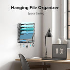 5 Tier Wall File Organizer - Hanging File Organizer with 5 Hooks, Mail Holder Wall Mounted for Papers, Folders, Magazines, Bi
