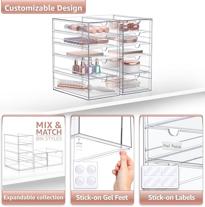 Sorbus Makeup Organizer With 10 Drawers, Acrylic Drawer Organizer for Makeup, Office Organization and Storage, Art Supplies, 