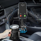 Cup Holder Phone Mount, 2 in 1 Cup Holder Expander for Car Long Arm with 360°Rotation Cup Holder Cell Phone Holder for Car Co