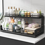 Under Sink Organizer Upgrade To Professional Rails,2-Tier Dual Pull Out Cabinet Storage,Height Adjustable Slide Out Drawers F