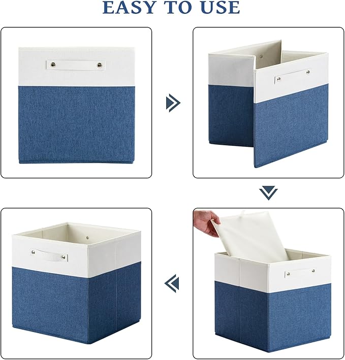 FinishingBo 13 x 13 Inch Fine Linen Storage Bins with Handles，Fabric Cube Boxs，Basket Organizers for Shelves for Home, Closet