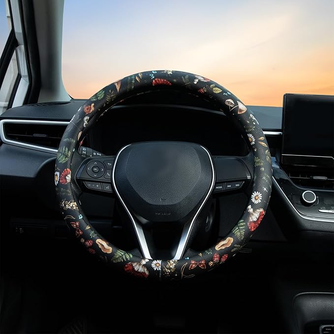 Mushroom Steering Wheel Cover Auto Leather Steering Wheel Protector, Anti-Slip, Breathable, Absorbing Sweat, Universal Mushro
