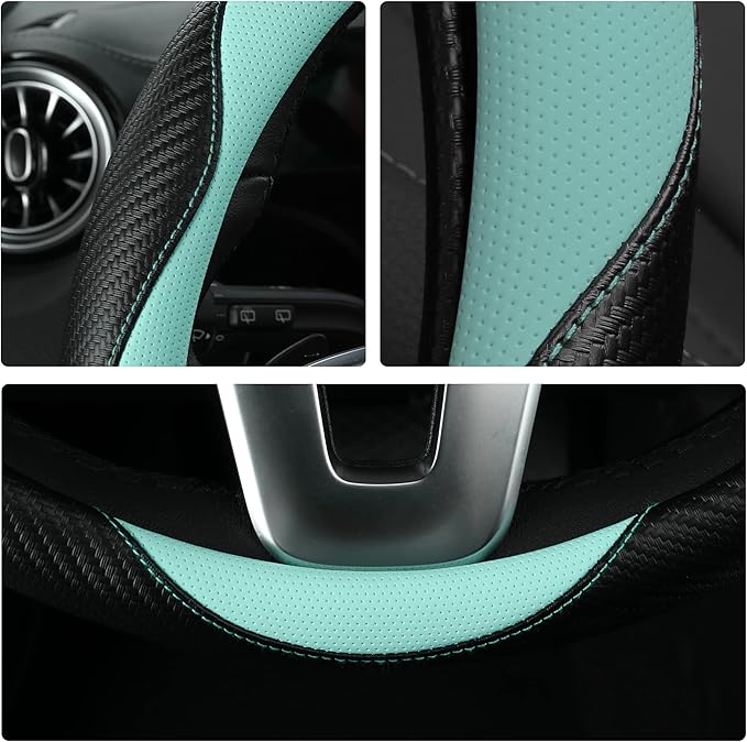 HighnessHwoo Car Steering Wheel Covers for Women Girl Padded Carbon Fiber PU Leather Cute Cartoon Auto Interior Accessories f