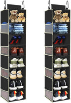 2 Pack Large-Sized Hanging Shoe Organizer 8-Shelf, Hanging Closet Organizer with 8 Side Pockets, Wider Hanging Shelves for St